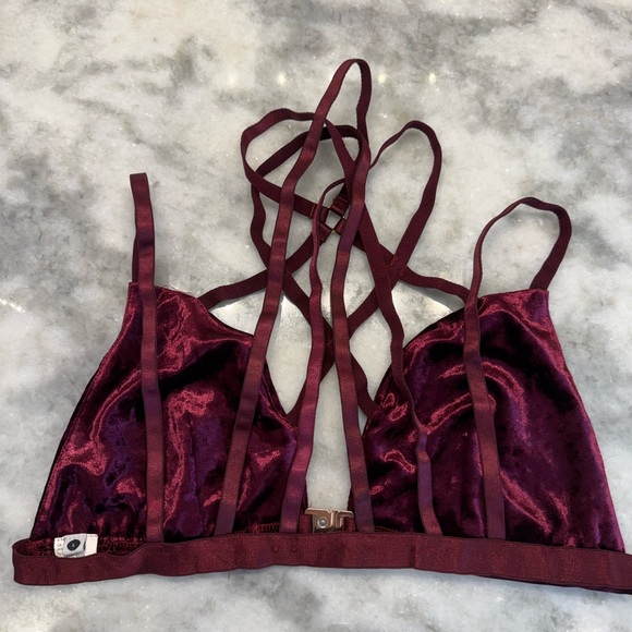 Velvet Strappy Bralette - Burgundy - Picture 3 of 4